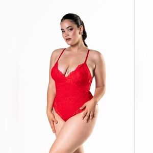 HeyShape Shapewear Red Full Lace Bodysuit, Size Large. NWT
